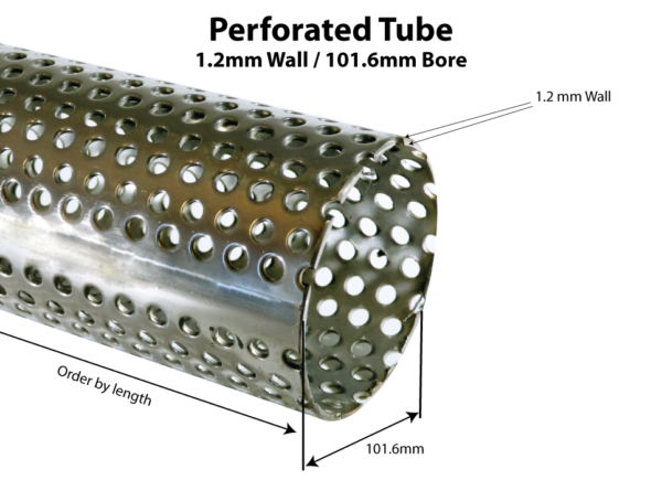 Proflow stainless steel 101.6mm perforated tube 1.2MM wall thickness 304