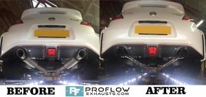 Nissan 370z Back Box Delete With Black Tip Tailpipes Before And After (8)