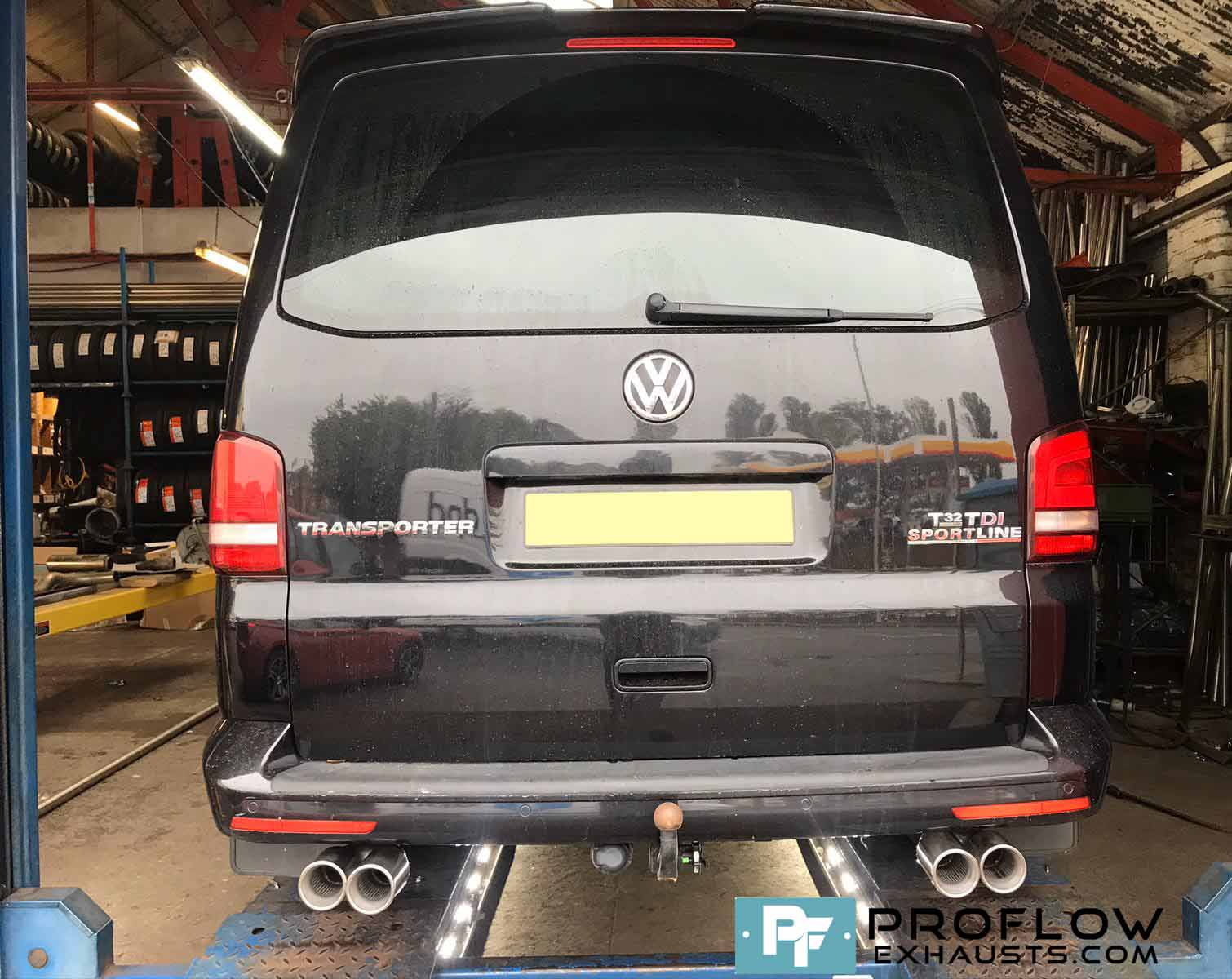 Proflow Custom built Exhaust for VW T5 Transporter Middle and Dual Rear with Twin Tailpipes made from Stainless Steel