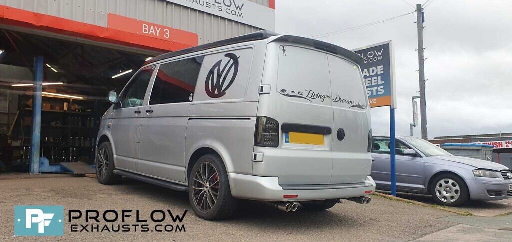 VW Transporter T5 Custom Exhaust with Dual Twin Tailpipes made from stainless steel