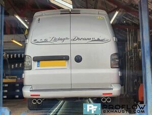 VW Transporter T5 Custom Exhaust with Dual Twin Tailpipes made from stainless steel